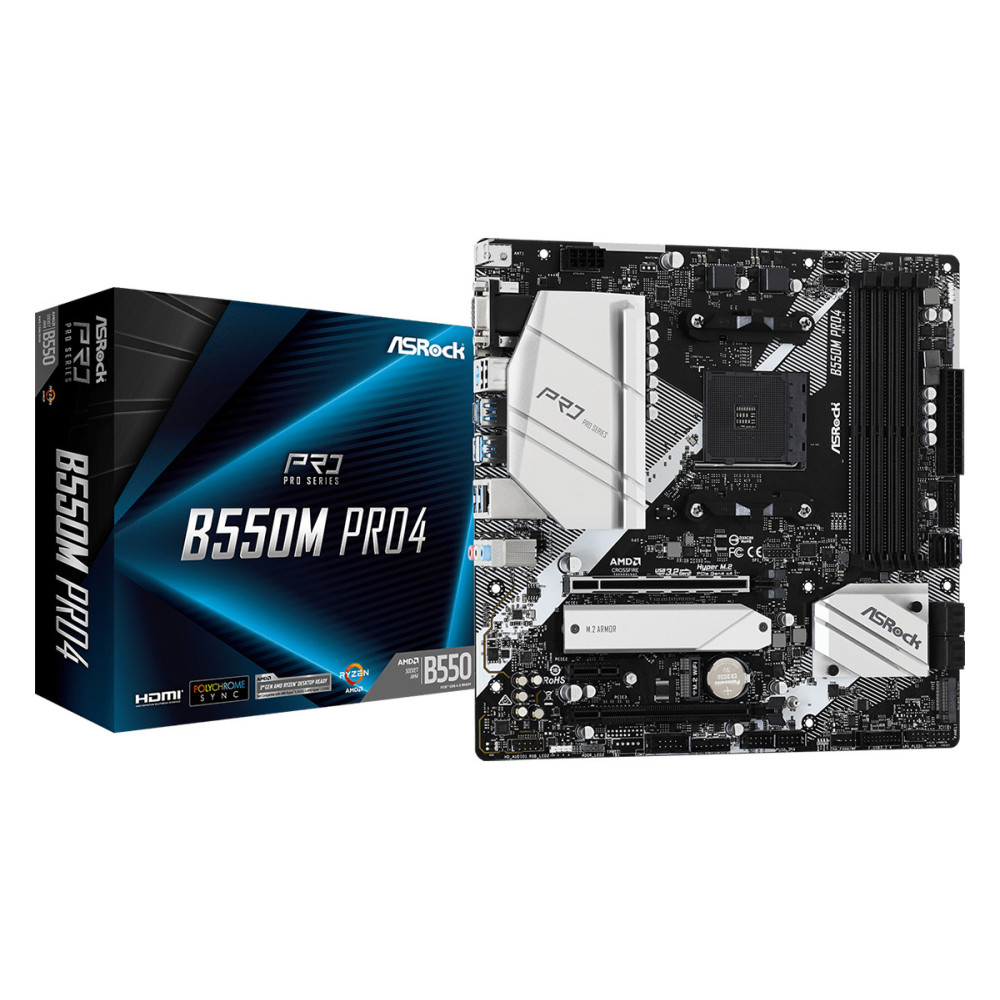 Asrock B550M Pro4 AMD B550 Emplacement AM4 micro ATX Asrock B550M Pro4 AMD B550 Emplacement AM4 micro ATX
