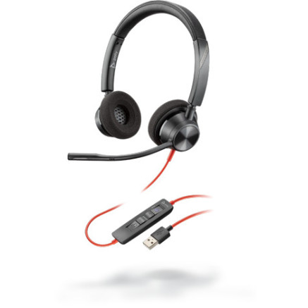 POLY Blackwire 3320 Casque Avec fil Arceau Bureau Centre d'appels USB Type-A Noir, Rouge