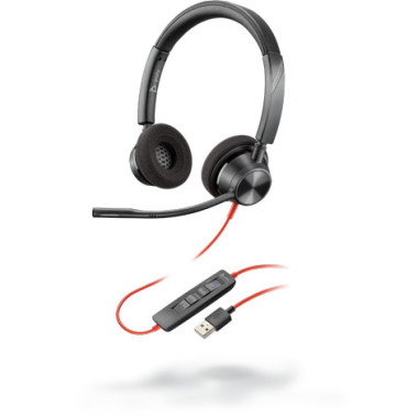 POLY Blackwire 3320 Casque Avec fil Arceau Bureau Centre d'appels USB Type-A Noir, Rouge