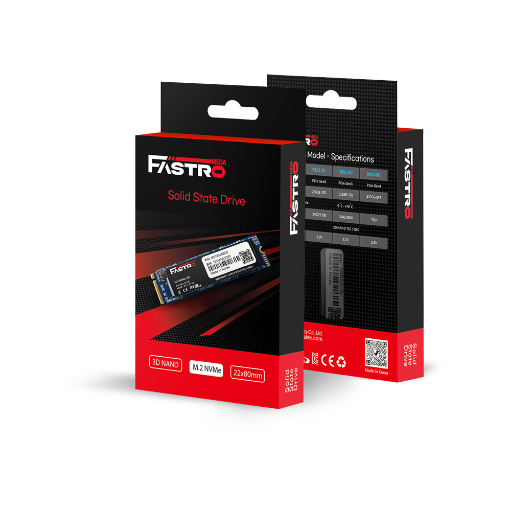 FASTRO MS200-200TTS disque SSD 2 To M.2 PCI Express 3.0 NVMe 3D TLC NAND