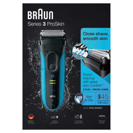 Braun Series 3 ProSkin 3045s Rasoir à grille Tondeuse Noir, Bleu