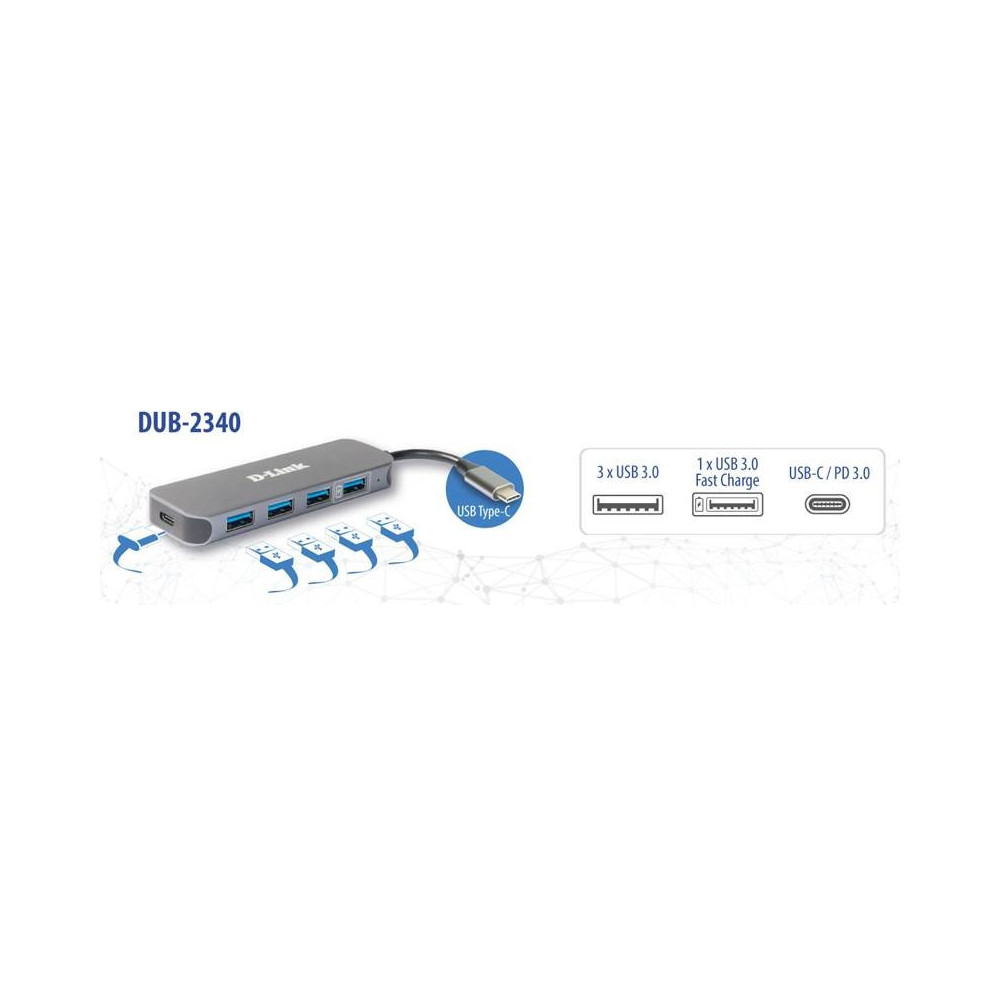 D-Link Hub USB-C vers 4 ports USB 3.0 avec alimentation DUB-2340