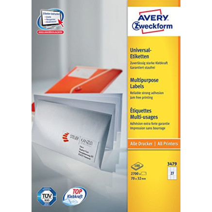 Avery Etiquettes universelles, blanc, 70,0 x 32,0 mm, Adhésif permanent