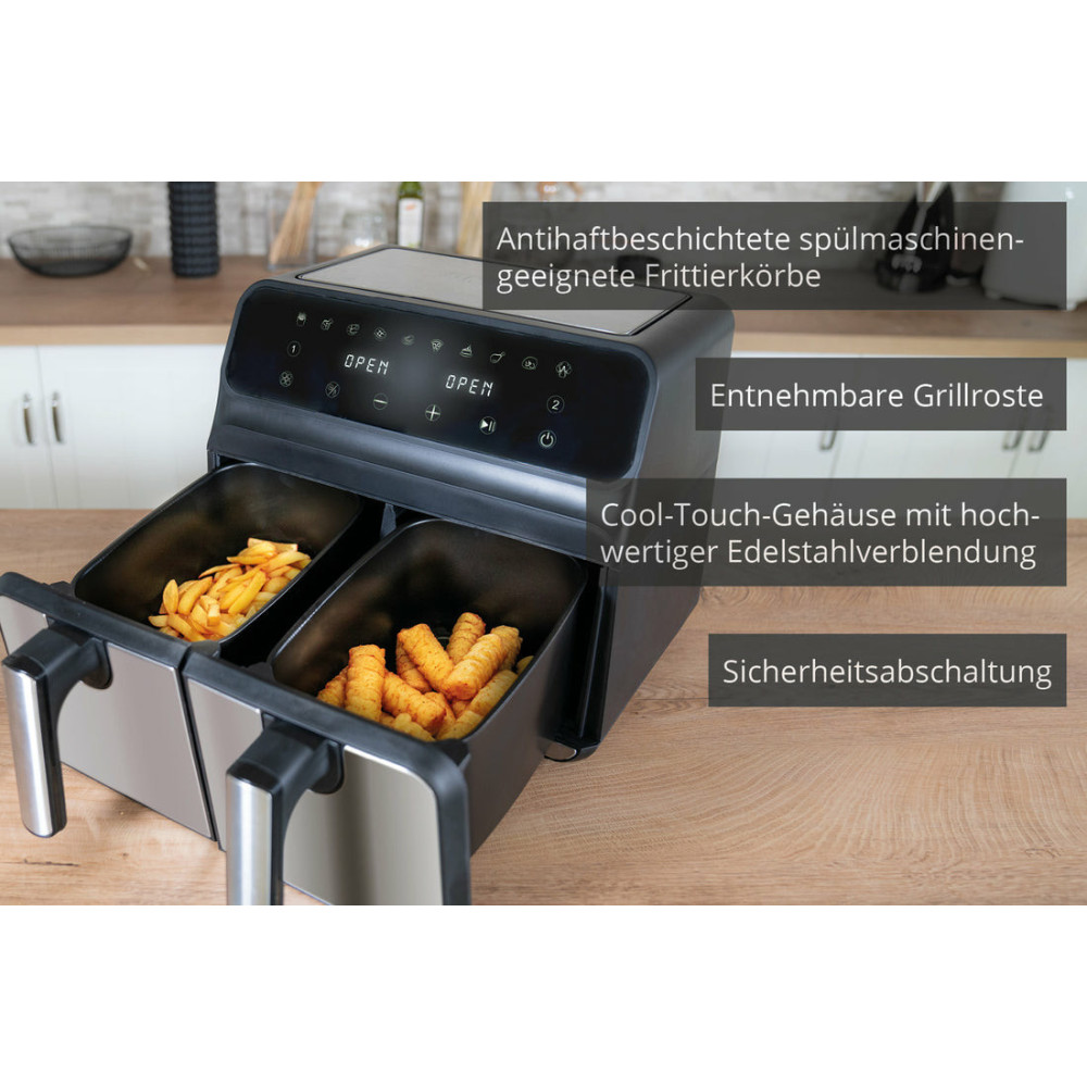 Unold 58685 friteuse Double 8 L Autonome 1700 W Friteuse d’air chaud Noir, Gris
