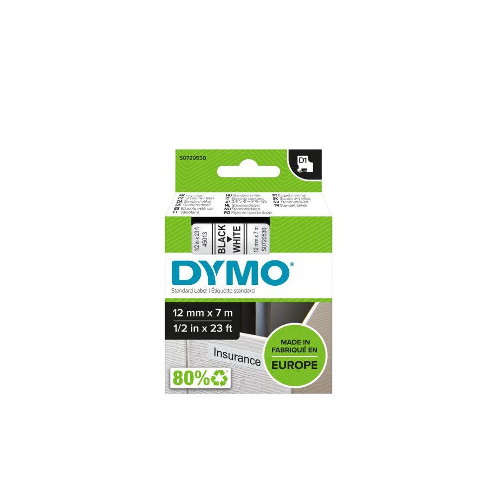 DYMO D1 - Standard Étiquettes - Noir sur blanc - 12mm x 7m