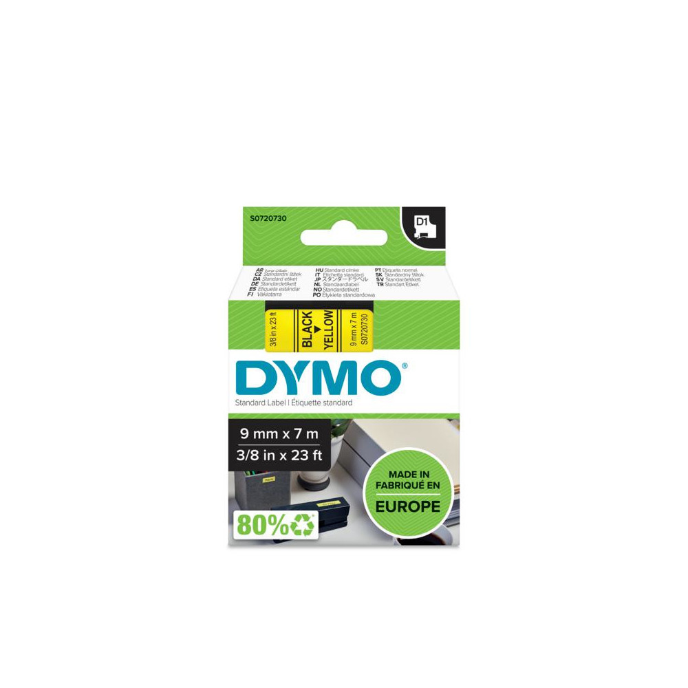 DYMO D1 - Standard Étiquettes - Noir sur jaune - 9mm x 7m