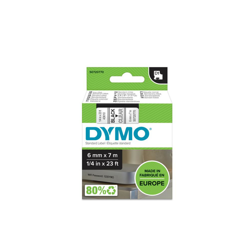 DYMO D1 - Standard Étiquettes - Noir sur transparent - 6mm x 7m