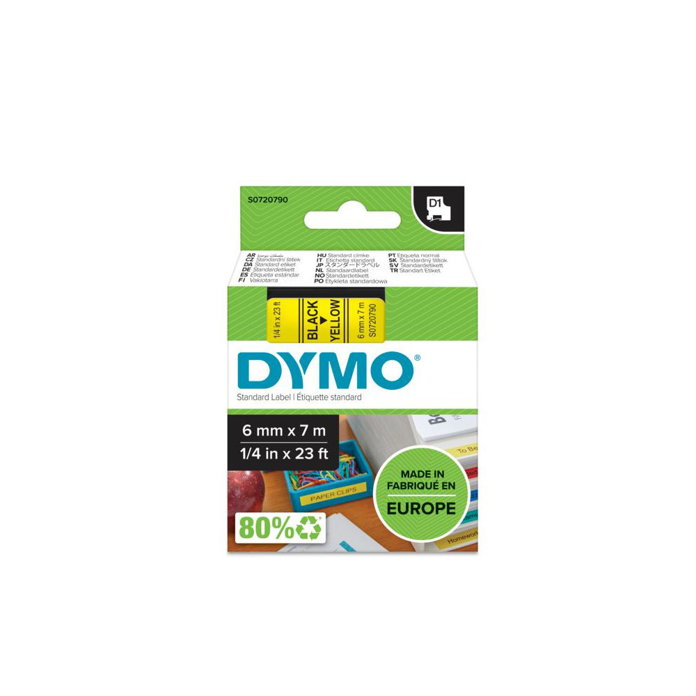 DYMO D1 - Standard Étiquettes - Noir sur jaune - 6mm x 7m