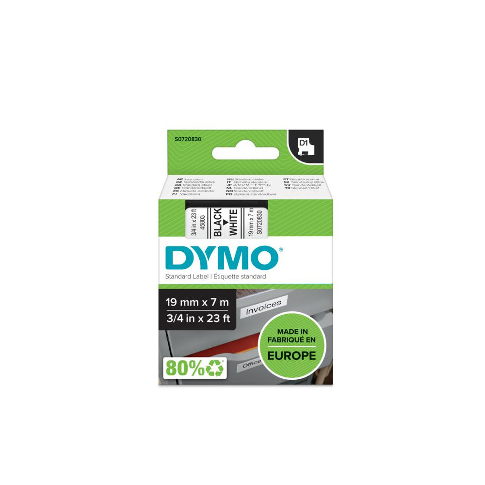 DYMO D1 - Standard Étiquettes - Noir sur blanc - 19mm x 7m
