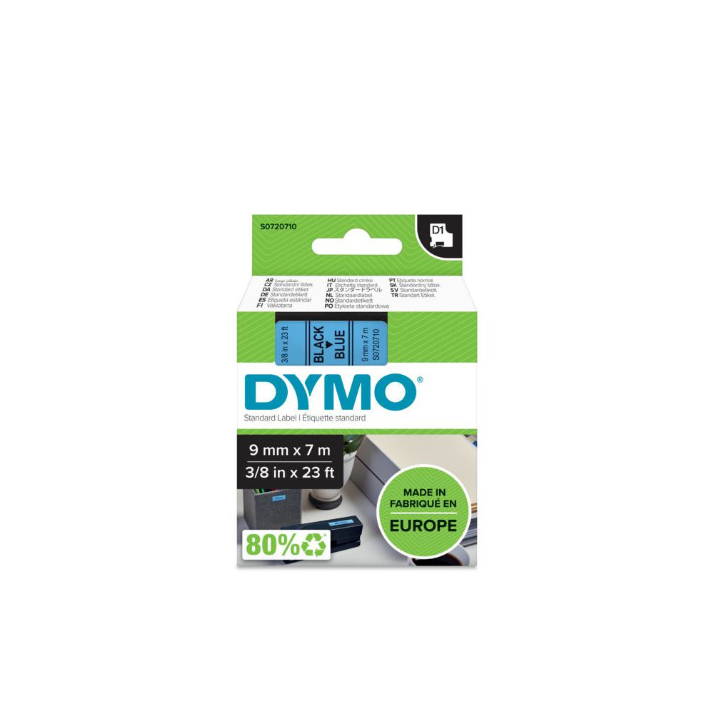 DYMO D1 - Standard Étiquettes - Noir sur bleu - 9mm x 7m