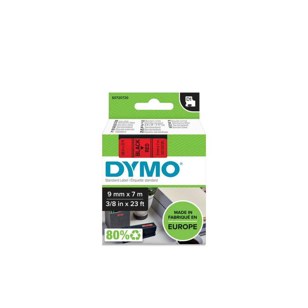 DYMO D1 - Standard Étiquettes - Noir sur rouge - 9mm x 7m