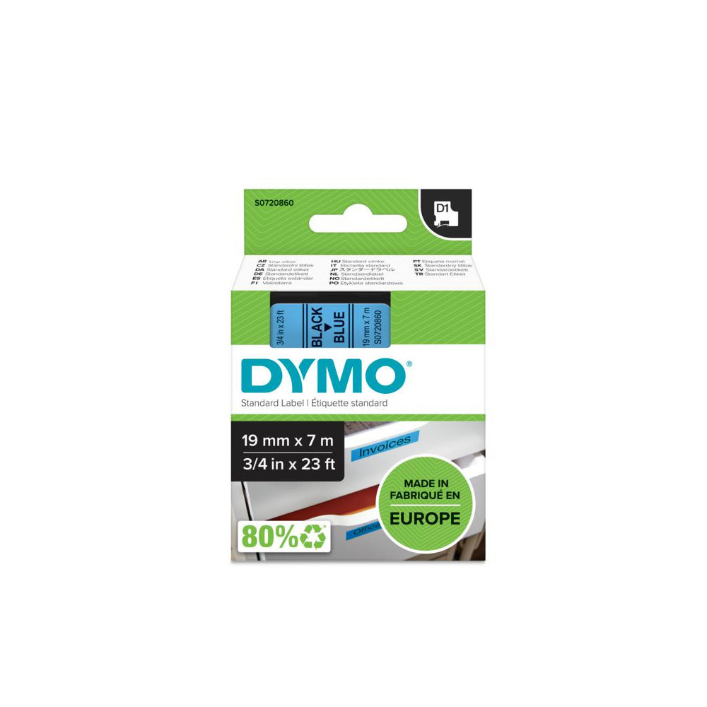 DYMO D1 - Standard Étiquettes - Noir sur bleu - 19mm x 7m