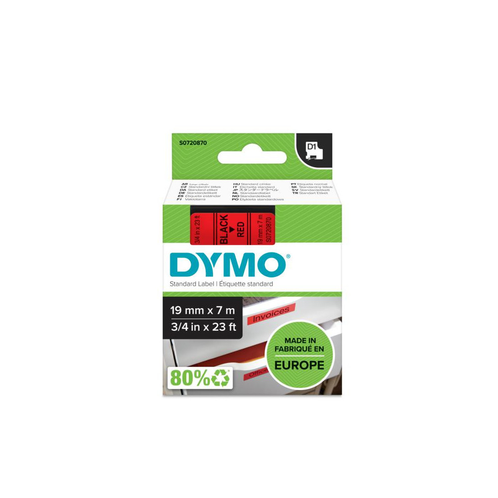 DYMO D1 - Standard Étiquettes - Noir sur rouge - 19mm x 7m
