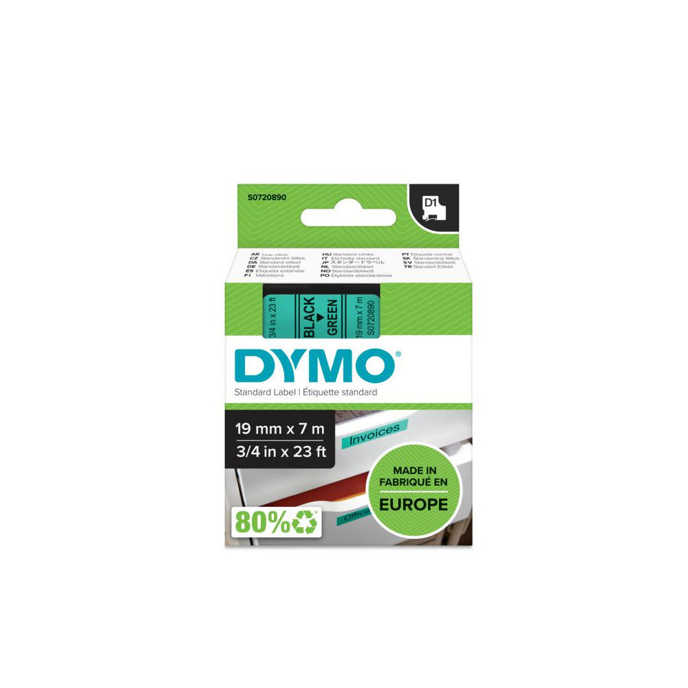 DYMO D1 - Standard Étiquettes - Noir sur vert - 19mm x 7m