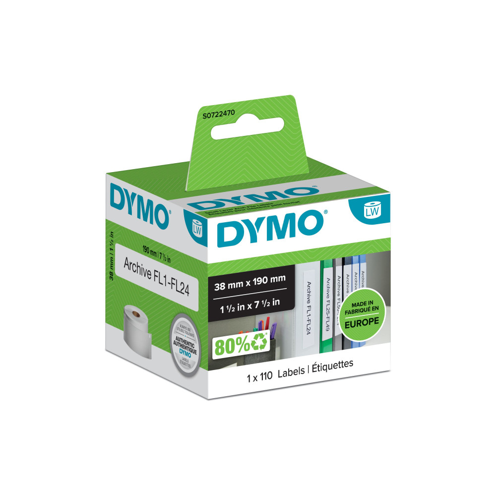 DYMO LW - Étiquettes pour classeurs petit format - 38 x 190 mm - S0722470 DYMO LW - Étiquettes pour classeurs petit format - 38 x 190 mm - S0722470