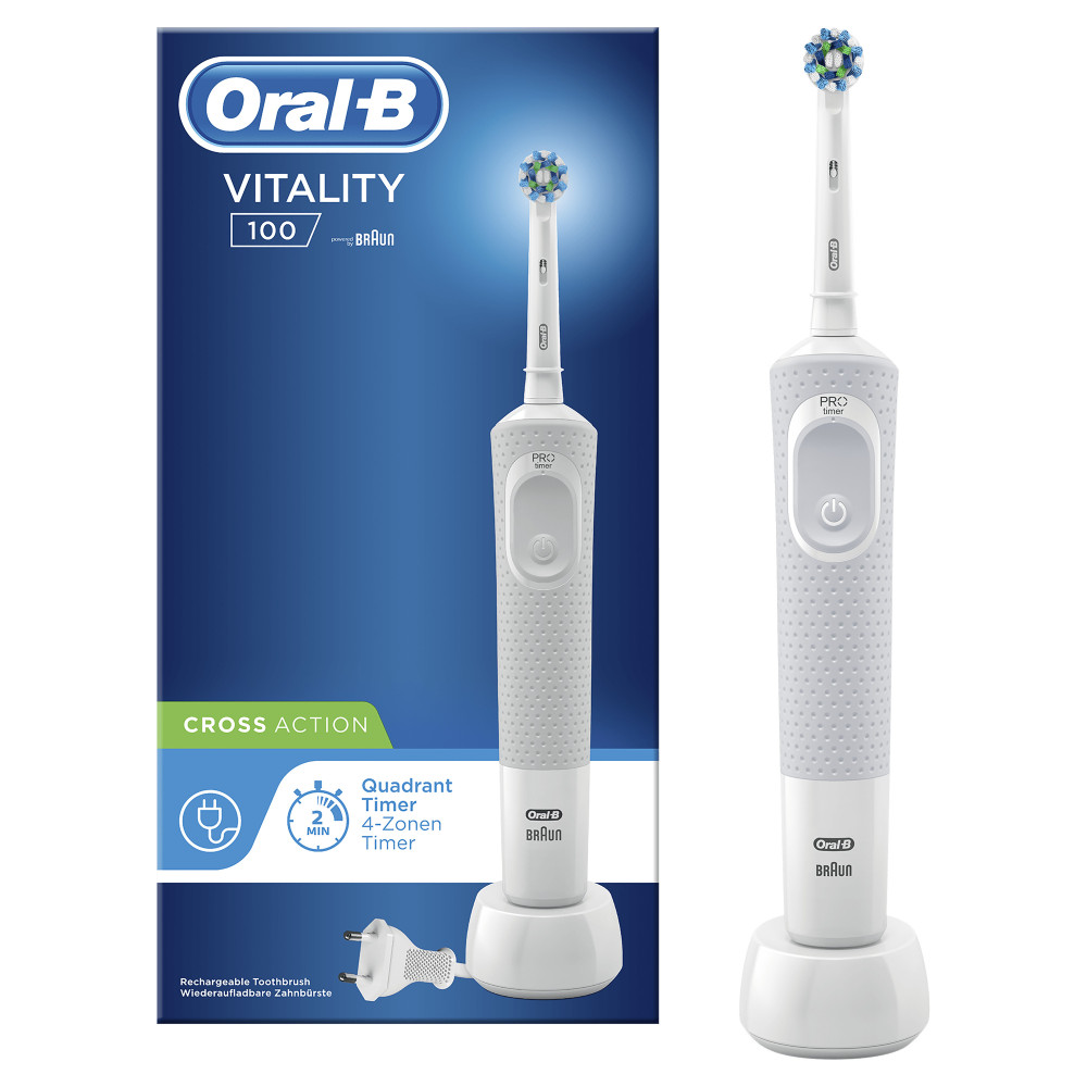 Oral-B Vitality 100 CrossAction Adulte Brosse à dents rotative oscillante Blanc Oral-B Vitality 100 CrossAction Adulte Brosse à dents rotative oscillante Blanc