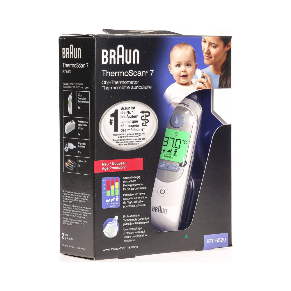 Braun ThermoScan 7 Détection arrière Blanc Oreille