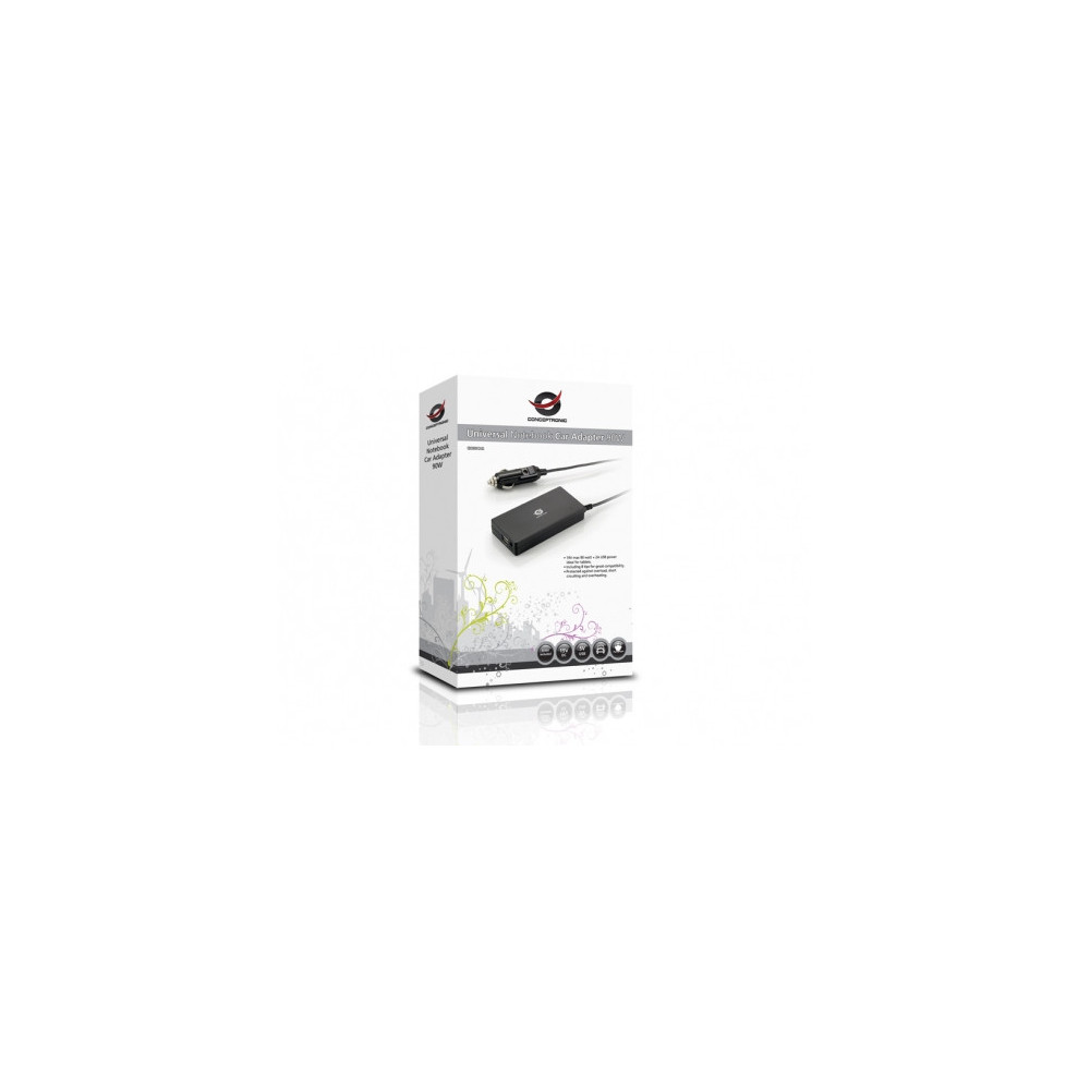 Conceptronic Universal Notebook Car Adapter, 90W adaptateur de puissance & onduleur Auto Noir