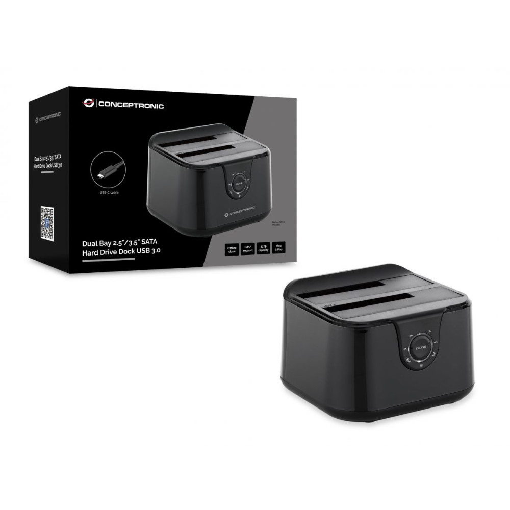 Conceptronic DONN12B Station d'accueil de disques de stockage USB 3.2 Gen 1 (3.1 Gen 1) Type-B Noir
