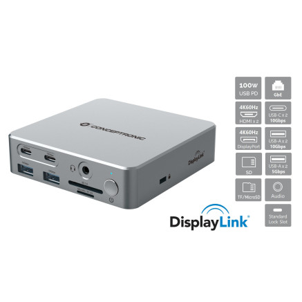 Conceptronic DONN25G station d'accueil Avec fil USB 3.2 Gen 2 (3.1 Gen 2) Type-C Argent