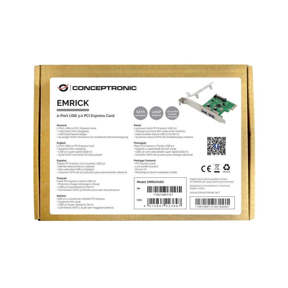 Conceptronic EMRICK06G carte et adaptateur d'interfaces Interne USB 3.2 Gen 1 (3.1 Gen 1)
