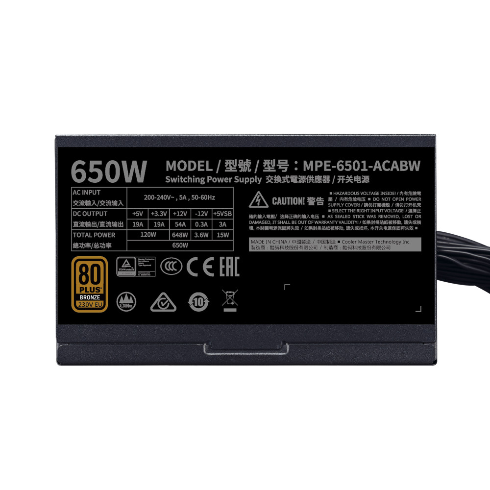 Cooler Master MWE 650 Bronze 230V V2 unité d'alimentation d'énergie 650 W 24-pin ATX ATX Noir