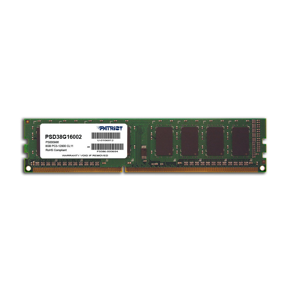 Patriot Memory DDR3 8GB PC3-12800 (1600MHz) DIMM module de mémoire 8 Go 1 x 8 Go Patriot Memory DDR3 8GB PC3-12800 (1600MHz) DIMM module de mémoire 8 Go 1 x 8 Go