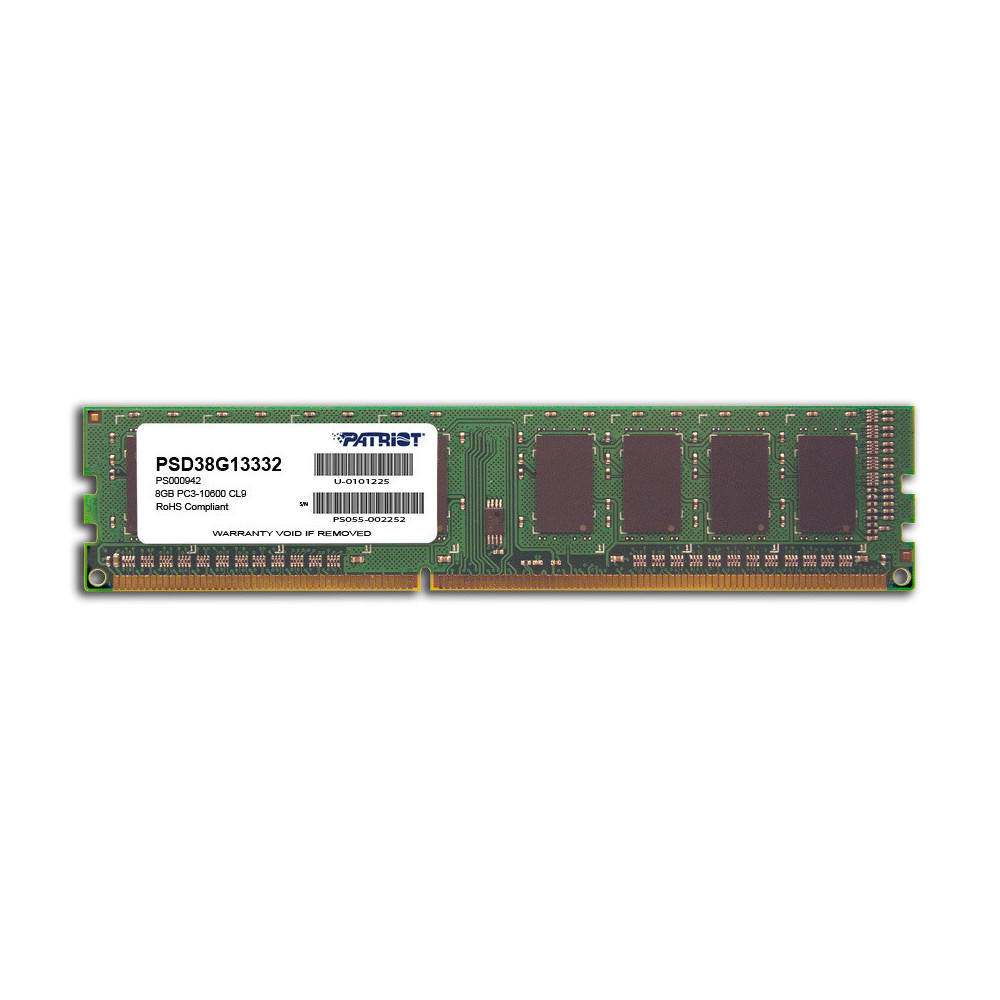 Patriot Memory 8GB PC3-10600 module de mémoire 8 Go 1 x 8 Go DDR3 1333 MHz Patriot Memory 8GB PC3-10600 module de mémoire 8 Go 1 x 8 Go DDR3 1333 MHz