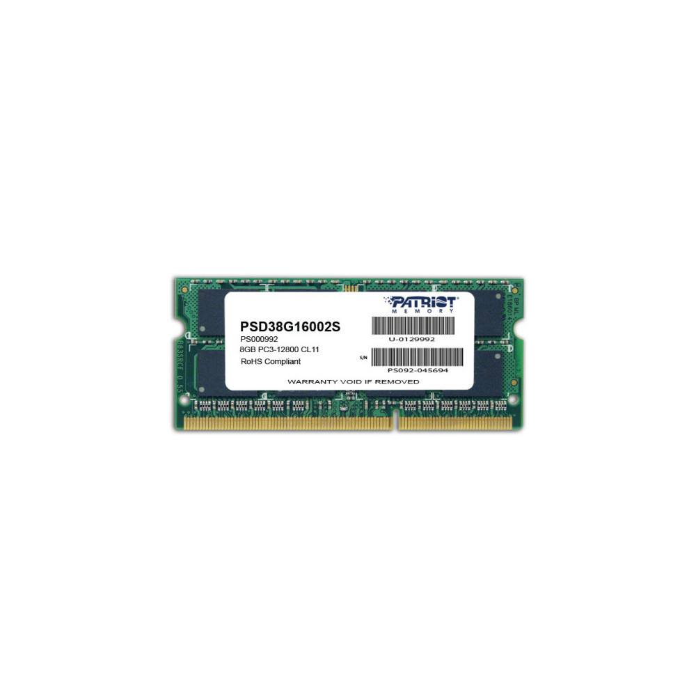 Patriot Memory 8GB PC3-12800 module de mémoire 8 Go 1 x 8 Go DDR3 1600 MHz Patriot Memory 8GB PC3-12800 module de mémoire 8 Go 1 x 8 Go DDR3 1600 MHz