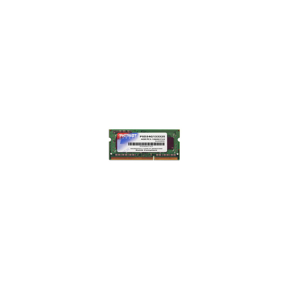 Patriot Memory 4GB DDR3 SODIMM module de mémoire 4 Go 1 x 4 Go 1333 MHz Patriot Memory 4GB DDR3 SODIMM module de mémoire 4 Go 1 x 4 Go 1333 MHz