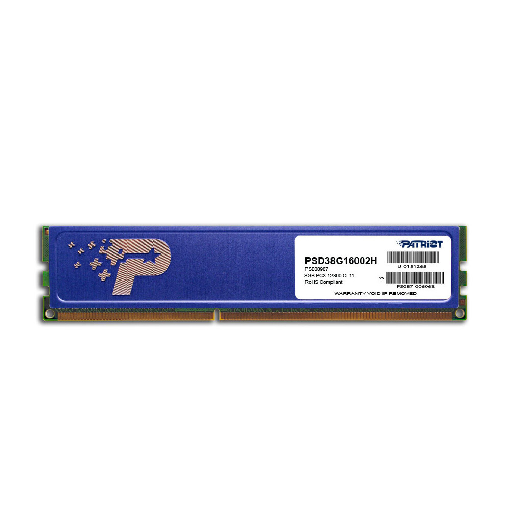 Patriot Memory DDR3 8GB PC3-12800 (1600MHz) DIMM module de mémoire 8 Go 2 x 4 Go 1500 MHz Patriot Memory DDR3 8GB PC3-12800 (1600MHz) DIMM module de mémoire 8 Go 2 x 4 Go 1500 MHz