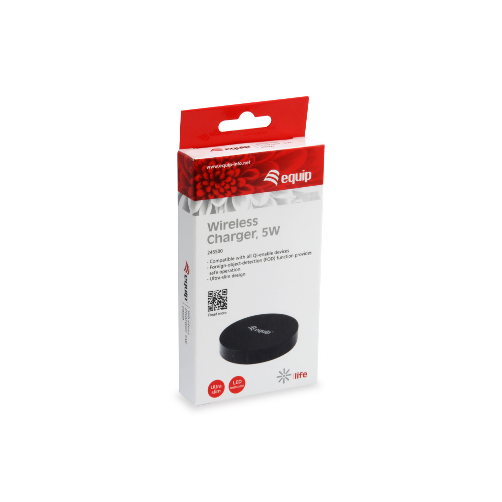 Equip 245500 chargeur d'appareils mobiles Smartphone Noir USB Recharge sans fil Charge rapide Intérieure