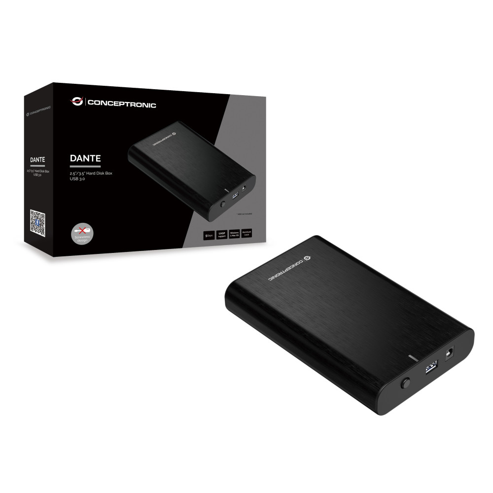 Conceptronic DANTE02B Boîtier de disques de stockage Boîtier disque dur SSD Noir 2.5 3.5"