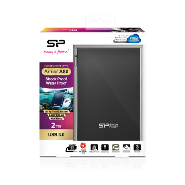 Silicon Power Armor A80 disque dur externe 2 To 2.5" USB Type-A 3.2 Gen 1 (3.1 Gen 1) Noir