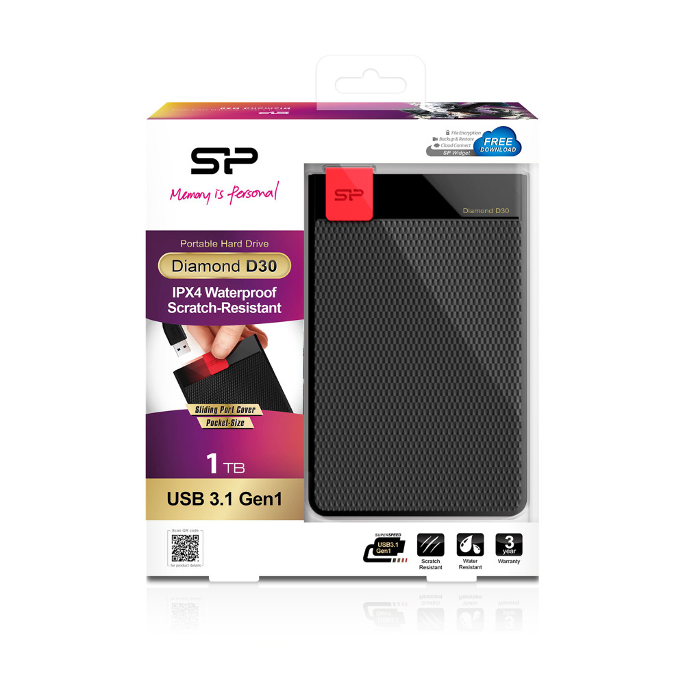 Silicon Power Diamond D30 disque dur externe 1 To 2.5" USB 3.2 Gen 1 (3.1 Gen 1) Noir, Rouge