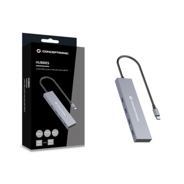 Conceptronic HUBBIES14G hub & concentrateur USB 3.2 Gen 2 (3.1 Gen 2) Type-C 10000 Mbit s Gris