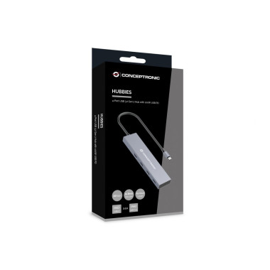 Conceptronic HUBBIES14G hub & concentrateur USB 3.2 Gen 2 (3.1 Gen 2) Type-C 10000 Mbit s Gris