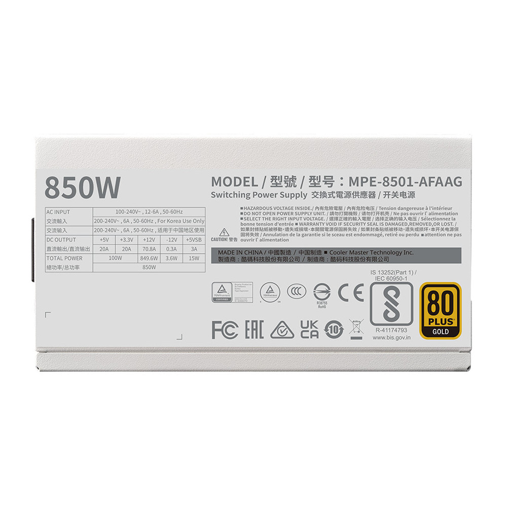 Cooler Master MWE Gold 850 V2 ATX 3.1 White unité d'alimentation d'énergie 850 W 24-pin ATX Blanc