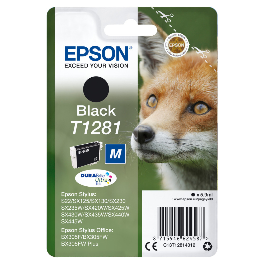 Epson Fox Singlepack Black T1281 DURABrite Ultra Ink Epson Fox Singlepack Black T1281 DURABrite Ultra Ink