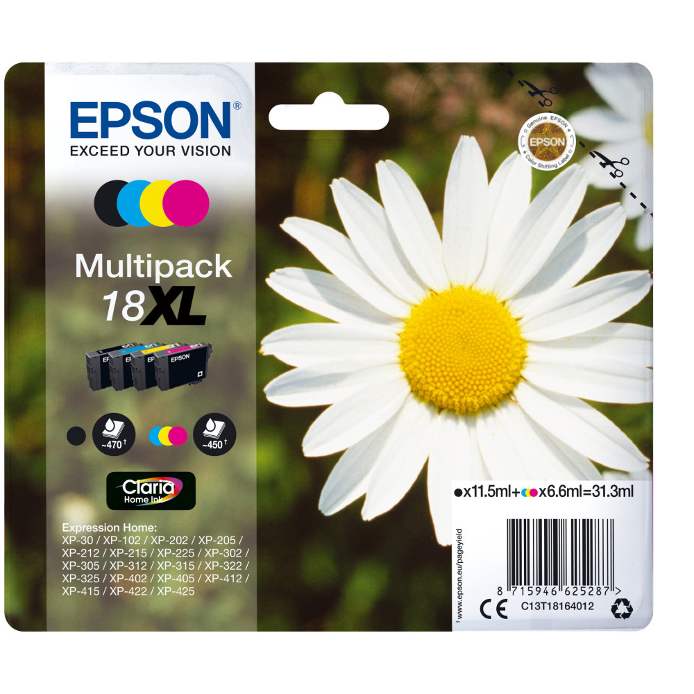 Epson Daisy Multipack "Pâquerette" 18XL - Encre Claria Home N,C,M,J Epson Daisy Multipack "Pâquerette" 18XL - Encre Claria Home N,C,M,J