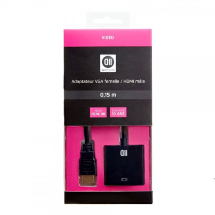 D2 Diffusion D2ADPVGAFHDMIM câble vidéo et adaptateur 0,5 m VGA (D-Sub) HDMI Noir
