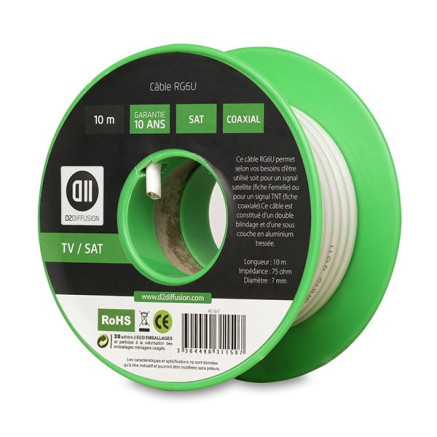 D2 Diffusion D2BOB10 câble coaxial RG-6 U 10 m Blanc