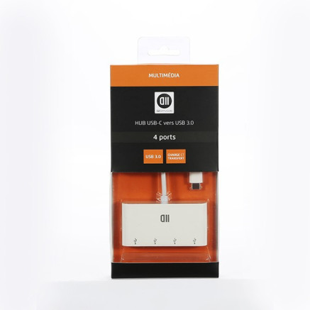 D2 Diffusion D2HUBUSB4PORTB hub & concentrateur USB 3.2 Gen 1 (3.1 Gen 1) Type-C Blanc