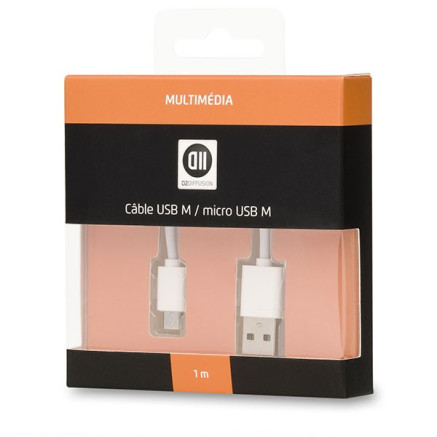 D2 Diffusion D2MICROUSB100B câble USB USB 2.0 1 m USB A Micro-USB A Blanc