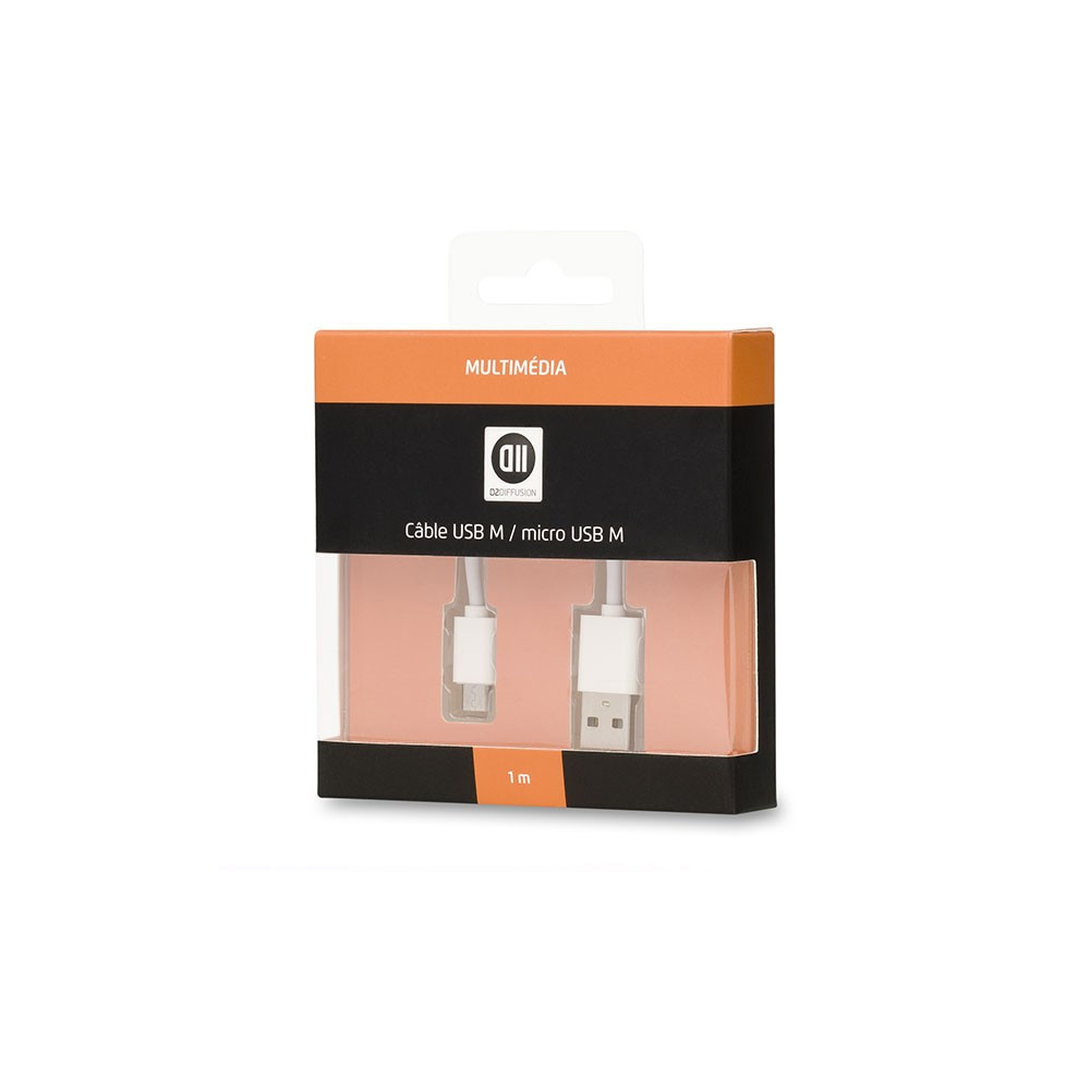 D2 Diffusion D2MICROUSB100B câble USB USB 2.0 1 m USB A Micro-USB A Blanc D2 Diffusion D2MICROUSB100B câble USB USB 2.0 1 m USB A Micro-USB A Blanc