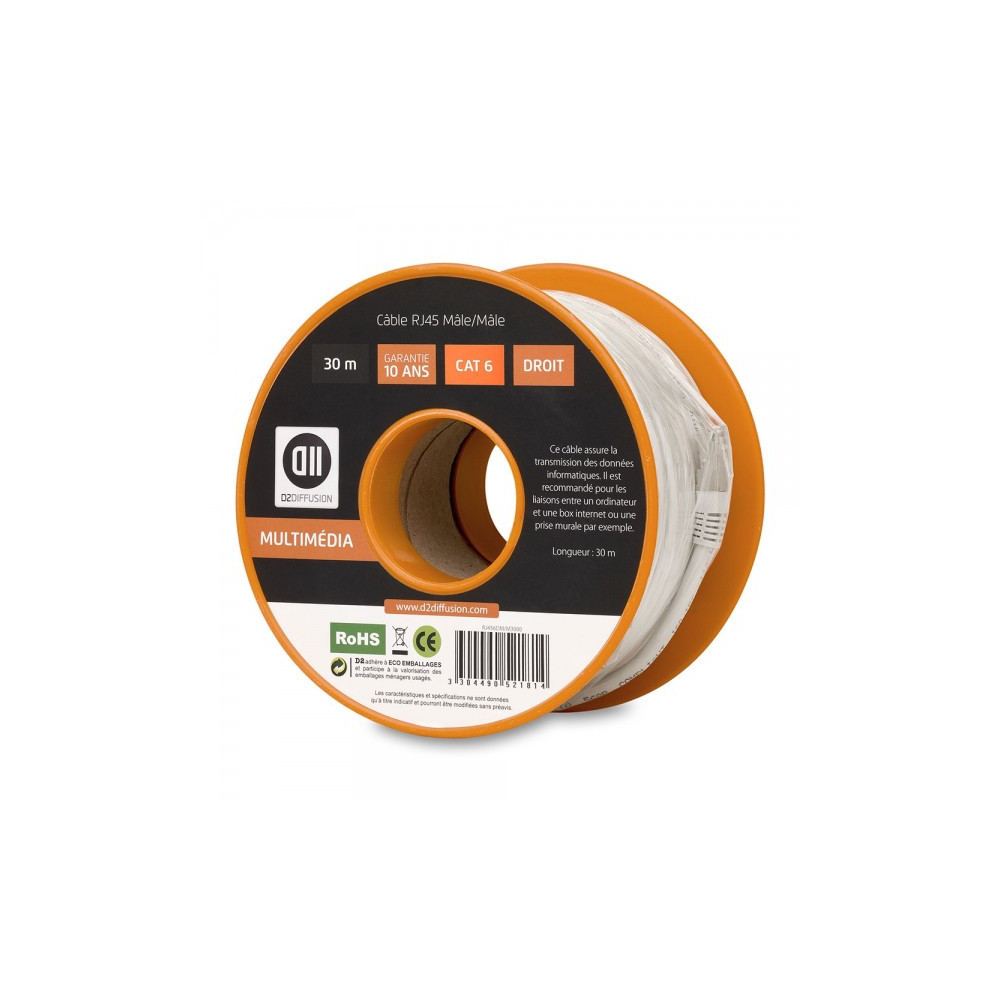 D2 Diffusion D2RJ45D3000 câble de réseau Blanc 30 m Cat6 D2 Diffusion D2RJ45D3000 câble de réseau Blanc 30 m Cat6