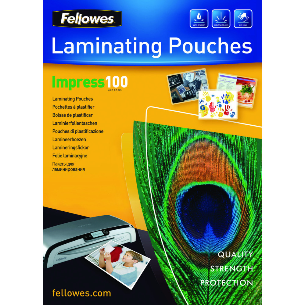 Fellowes Pochettes brillantes A4 100 microns - Paquet de 100 Fellowes Pochettes brillantes A4 100 microns - Paquet de 100