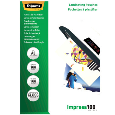 Fellowes Pochettes brillantes A3 100 microns - Paquet de 100