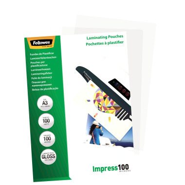 Fellowes Pochettes brillantes A3 100 microns - Paquet de 100