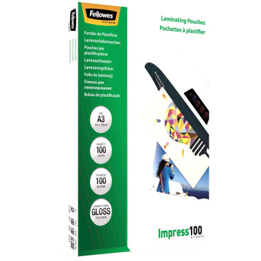 Fellowes Pochettes brillantes A3 100 microns - Paquet de 100